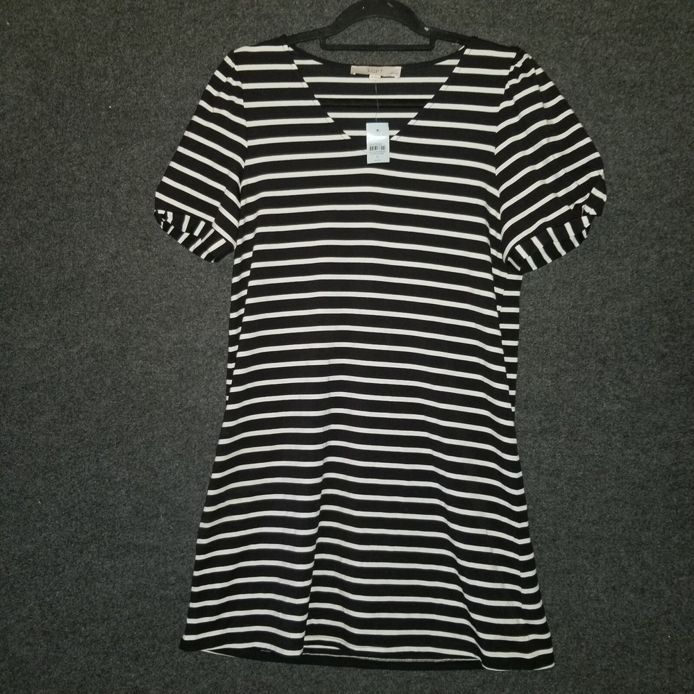 Ann Taylor Loft Size S Short Sleeve Stretchy Stripe Dress Casual Comfortable
